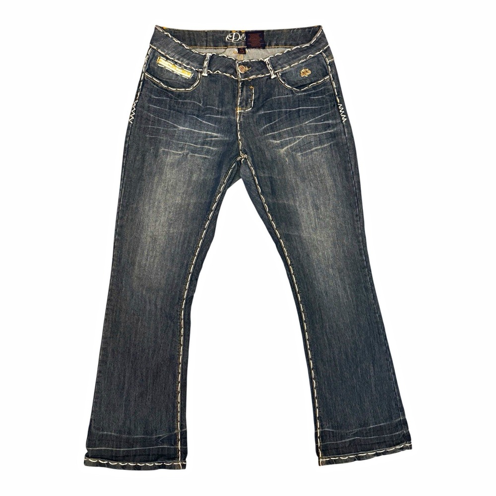 Dereon Flare Blue Jeans Medium Wash Womens Size 14/34x32 Contrast Stitching
